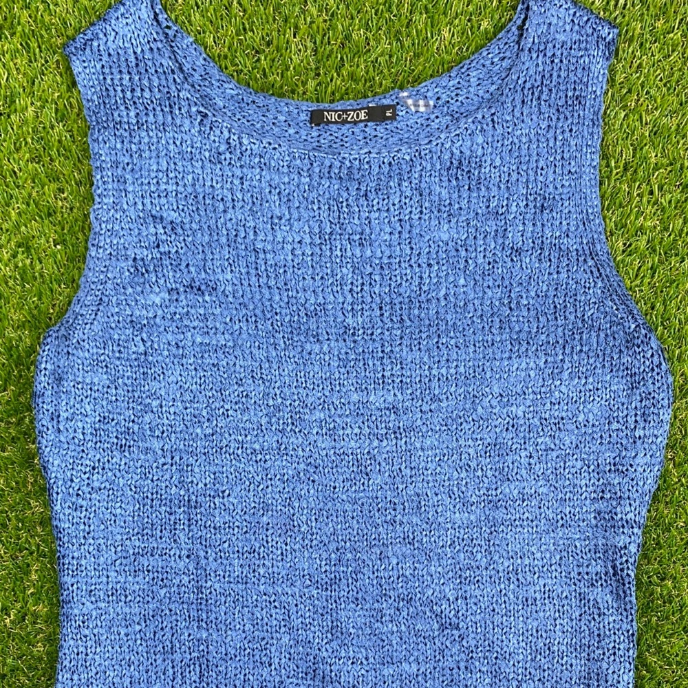 Nic+Zoe Nic&Zoe blue knit tank top l #0554